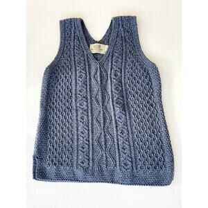 Aran Sweater Market Cable Knit Sweater Vest Blue Made in Ireland Women’s XL Wool